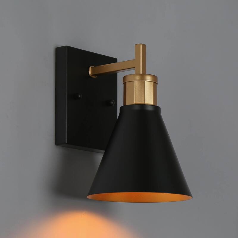 Reuel 1-Light Modern Industrial Black Gold Wall Sconce Metal Bathroom Vanity Lights - L5.5" x W7.5" x H8.5"
