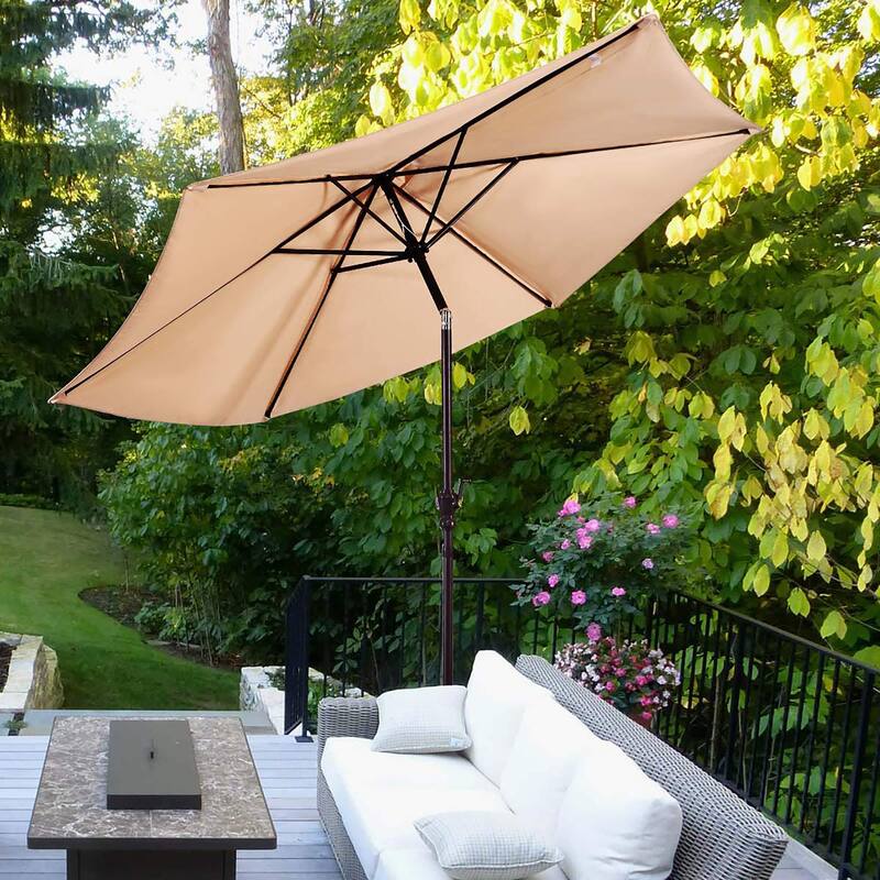Costway 9ft Patio Umbrella Outdoor W/ 50 LBS Round Umbrella Stand W/