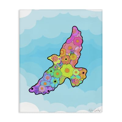 Stupell Bright Floral Bird Outline Canvas Wall Art Design By Katie Conley