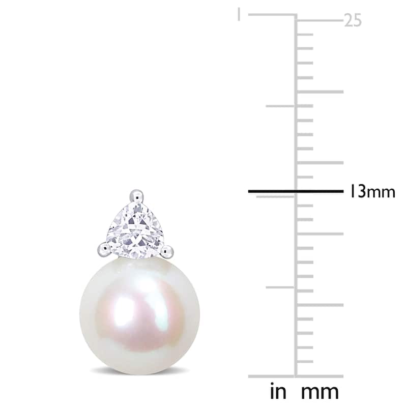 Miadora 8-8.5mm Cultured Freshwater Pearl and 3/4ct TGW Created White Sapphire Stud Earrings in 10k White Gold