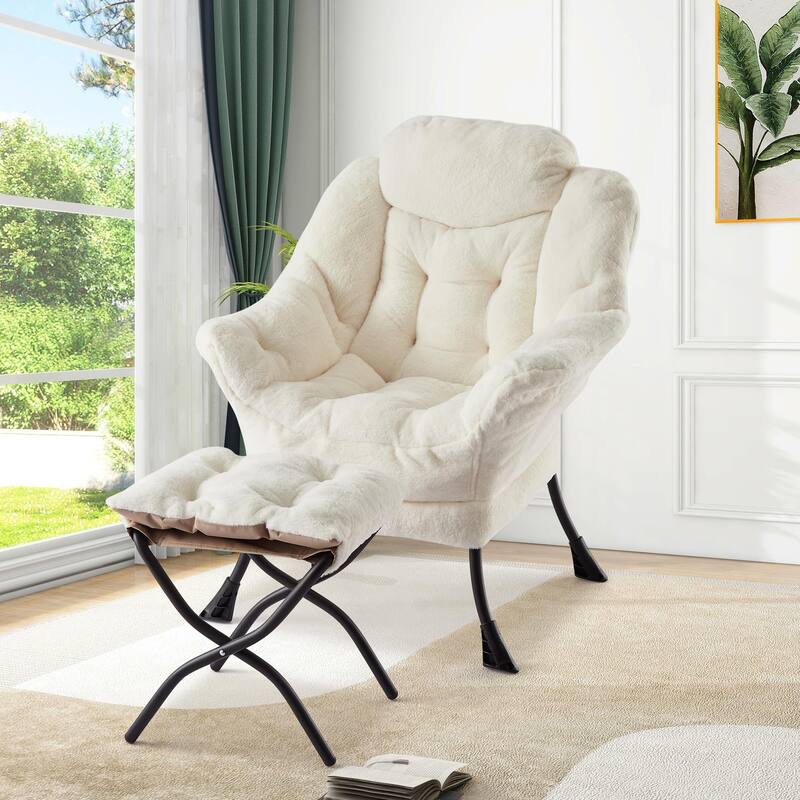 Lazy Chair with Ottoman, Modern Lounge Accent Chair,Leisure Sofa Armchair with Footrest,Reading Armchair - Beige