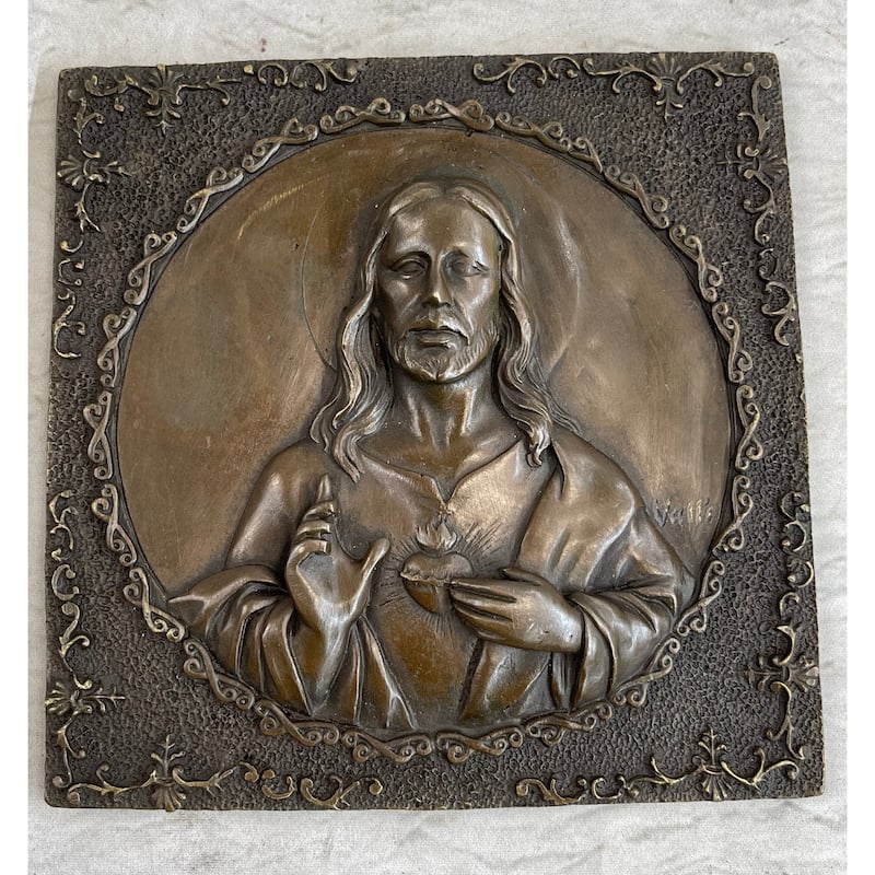 Original Valli Hand Crafted Wall Mount Jesus Portrait Bronze Statue Sculpture Nr