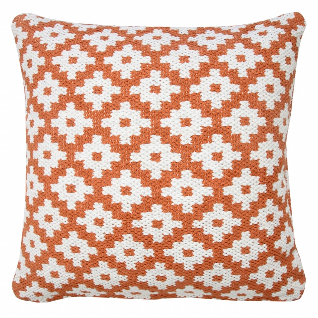 HomeRoots 20" X 20" Orange And White 100% Cotton Geometric Zippered Pillow