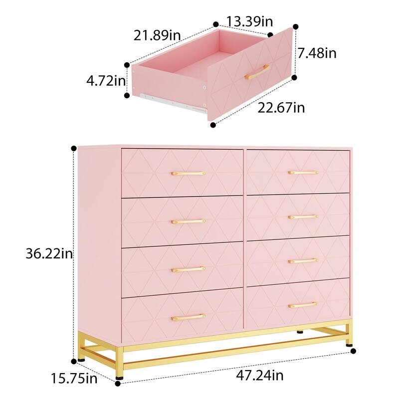 8 Drawer Dresser for Bedroom, Wood Dresser Tv Stand, Modern Chest of Drawers, Storage Organization Unit