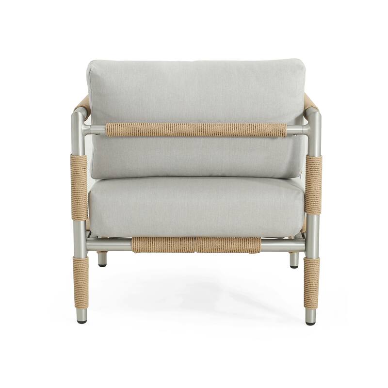 Zefren Outdoor Patio Club Chair with Aluminum, Rope Fabric, Silver by Christopher Knight Home