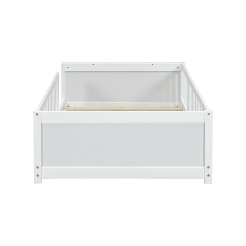 Twin Size Floor Platform Bed with Built-in Book Storage Rack