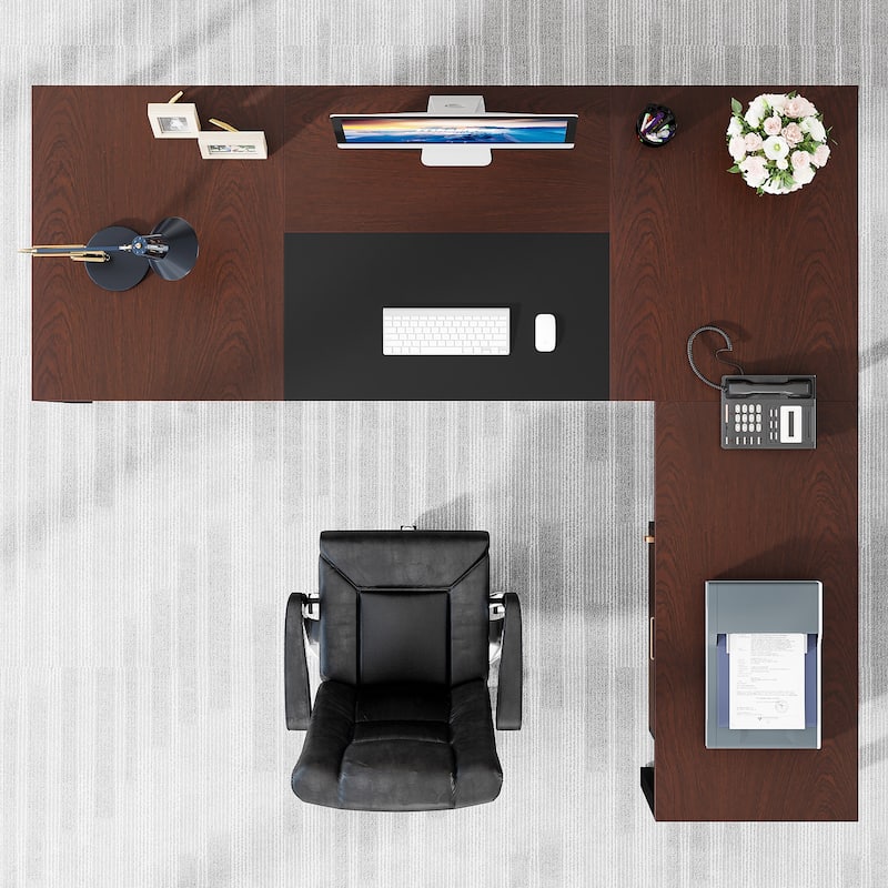 70.8’’ Executive Desk with File Cabinet, Large L-Shaped Office Executive Desk Computer Desk
