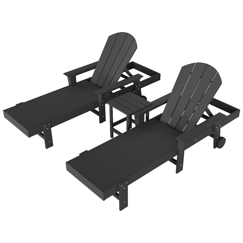 Polytrends Laguna Hdpe All Weather Outdoor Patio Pool Reclining Chaise Lounges With Side Table (3-Piece Set)