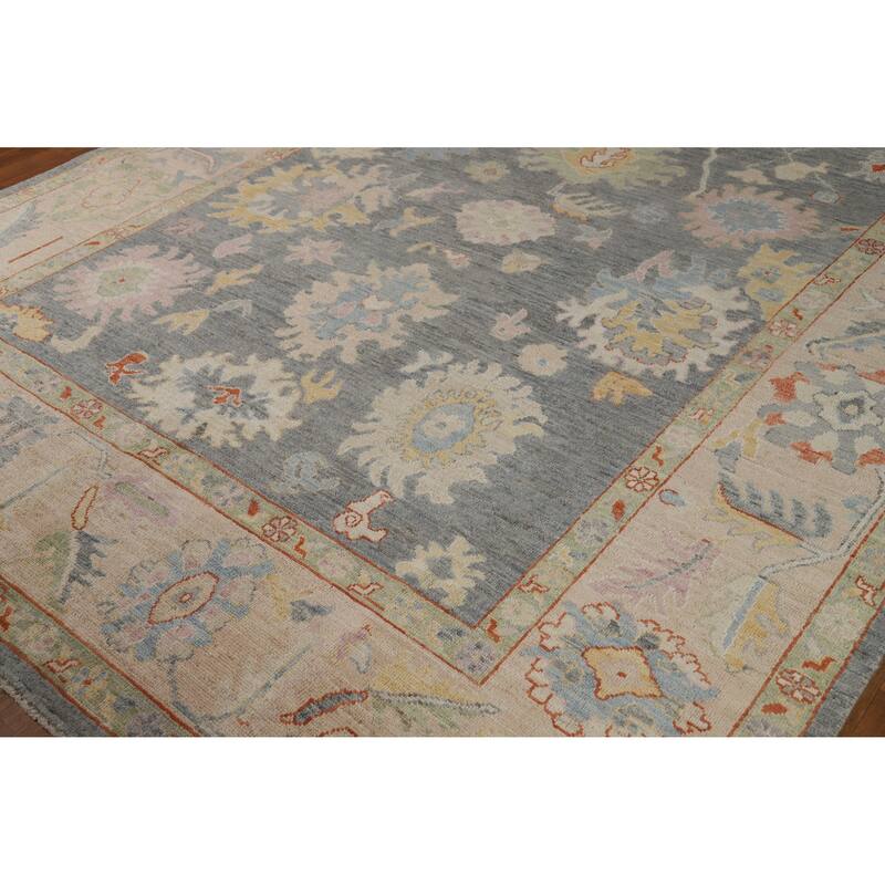 Hand Knotted Oriental 100% Wool Carpet Transitional All-Over Greys & Charcoal Oushak Area Rug - 9' 10'' X 8' 0''