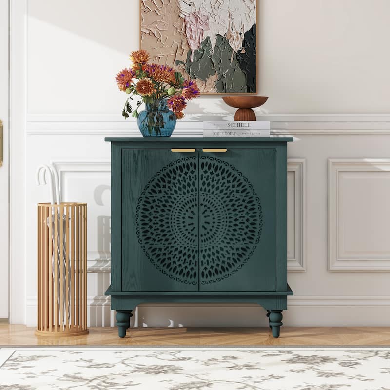 Sideboard Buffet Cabinet, Storage Cabinet with Carved Hollow Pattern, Accent Cabinet with Adjustable Shelf
