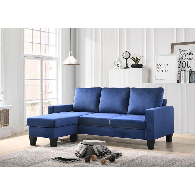 Jessica 77 in. W Flared Arm Velvet L Shaped Sofa - 52"L x 77"W x 33"H