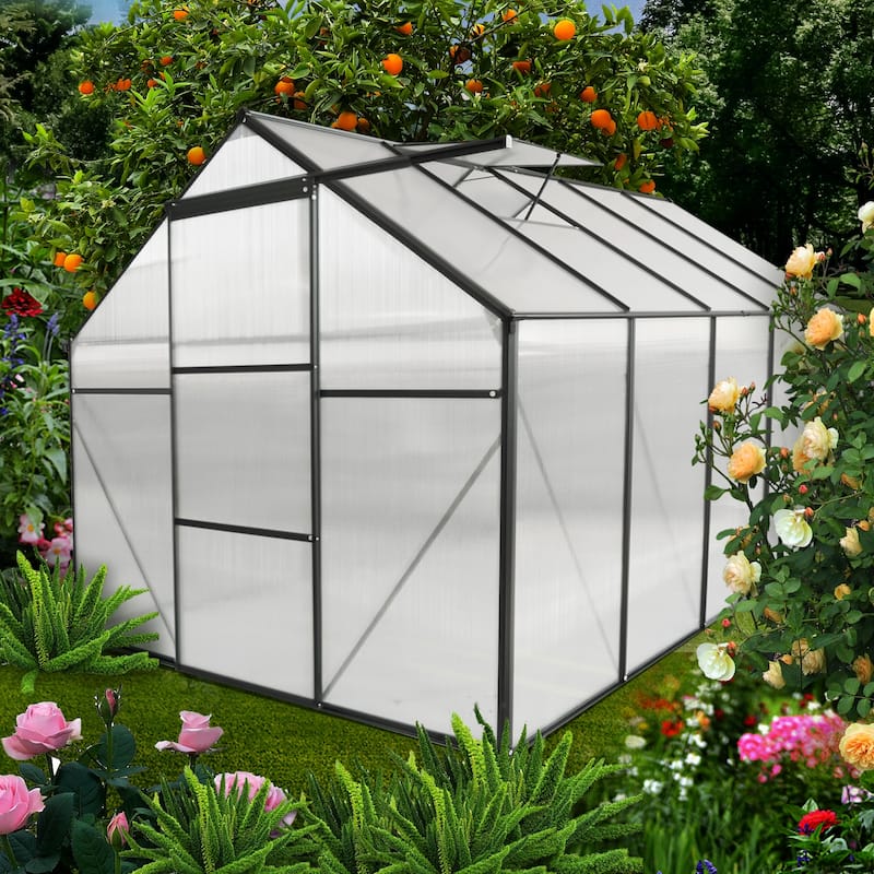 6x10 FT Polycarbonate Greenhouse Raised Base and Anchor Aluminum