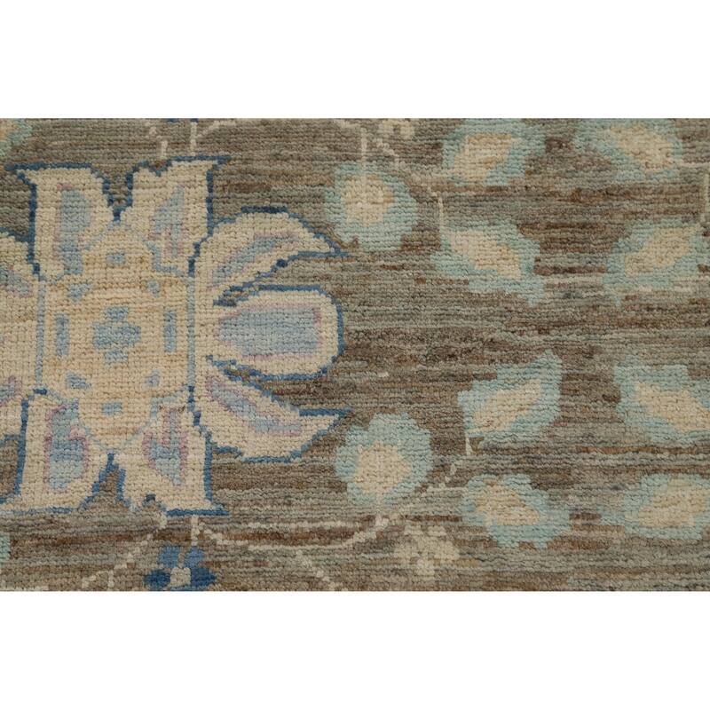 Hand Knotted Oriental 100% Wool Carpet Transitional All-Over Greys & Charcoal Oushak Runner Rug - 11' 8'' X 3' 0''
