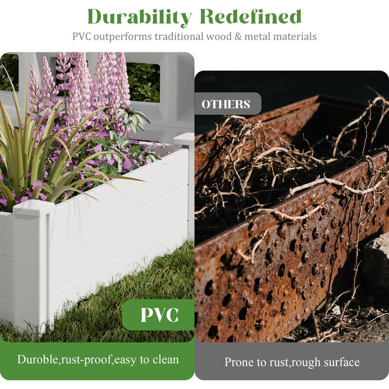 Outdoor PVC Privacy Raised Garden Bed Panels Planter Box With Ground Stakes