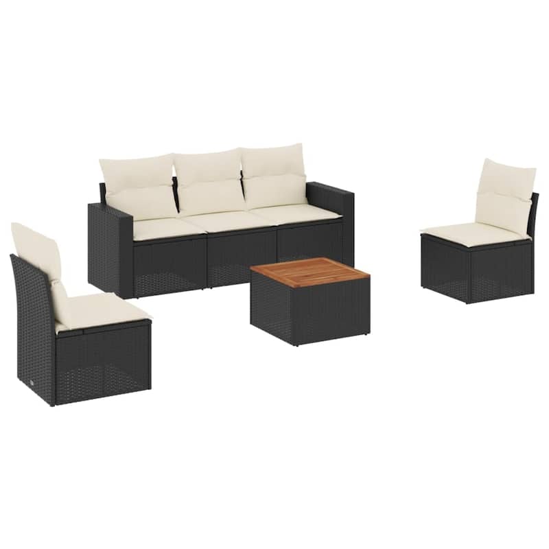 vidaXL Patio Sofa Set with Cushions Outdoor Furniture 6 Piece Poly Rattan - 25.8 x 24.4 x 27.2