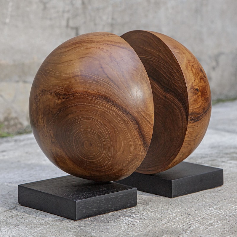 Uttermost 17128 Teak And Noir 8" Wide Teak Wood Bookends - Set of 2