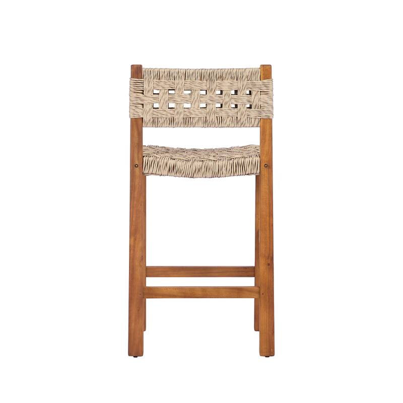 Christopher Knight Home - Modern Acacia Wood Outdoor Bar Stools with Teak Finish and Wicker Back Patio Chairs