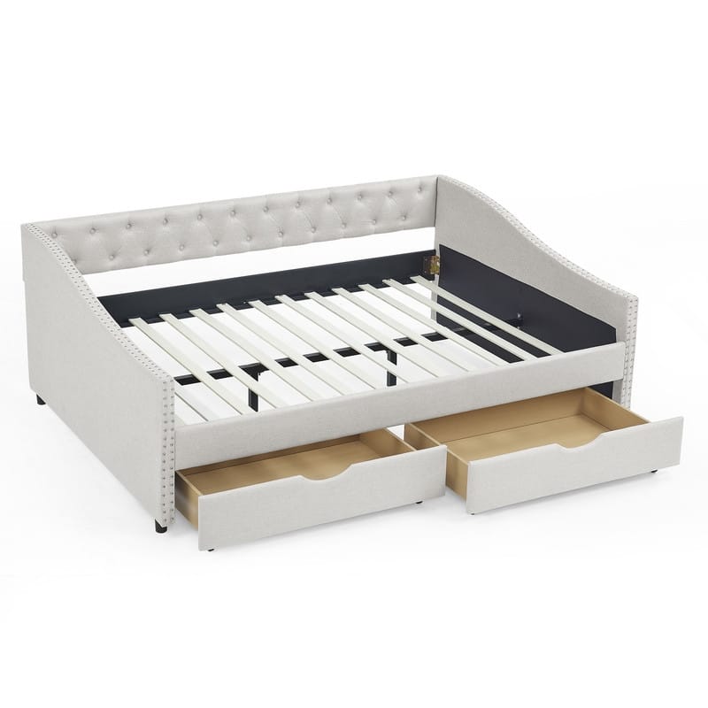 Full Size Upholstered Tufted Sofa Bed Daybed w/2 Drawers