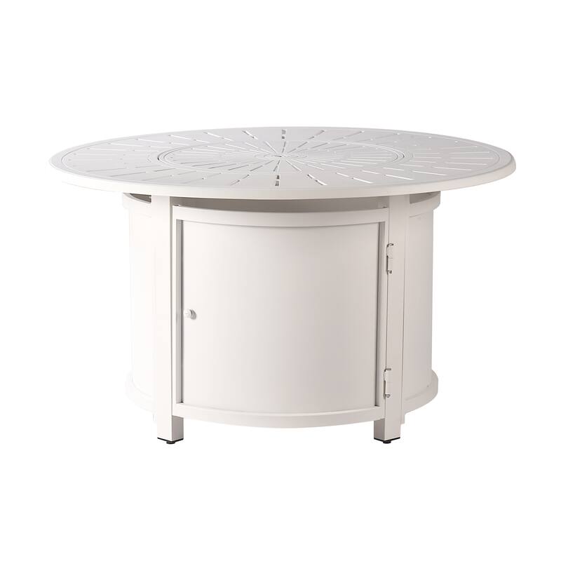 Aluminum Outdoor 44 in. Round Propane Fire Table with Fire Beads, Lid and Fabric Cover, 57,000 BTUs in Antique Copper Finish