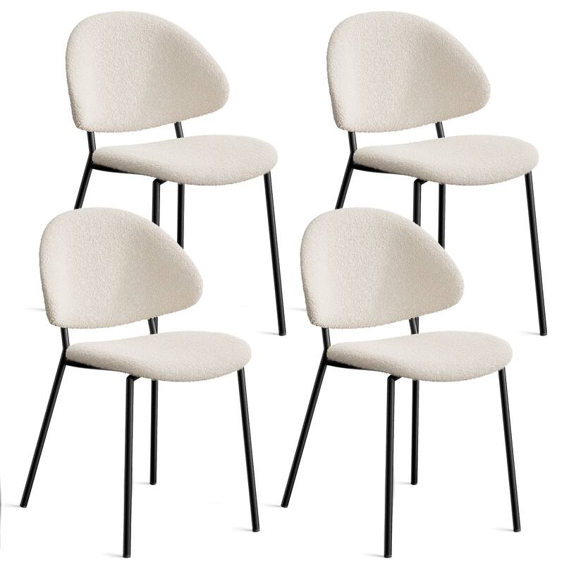 Set of 4 Upholstered Boucle Fabric Dining Chairs Mid-Century Modern Dining Chairs with Curved Backrest for Dining Room Kitchen - Ivory White