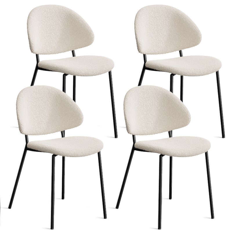 Set of 4 Upholstered Boucle Fabric Dining Chairs Mid-Century Modern Dining Chairs with Curved Backrest - White