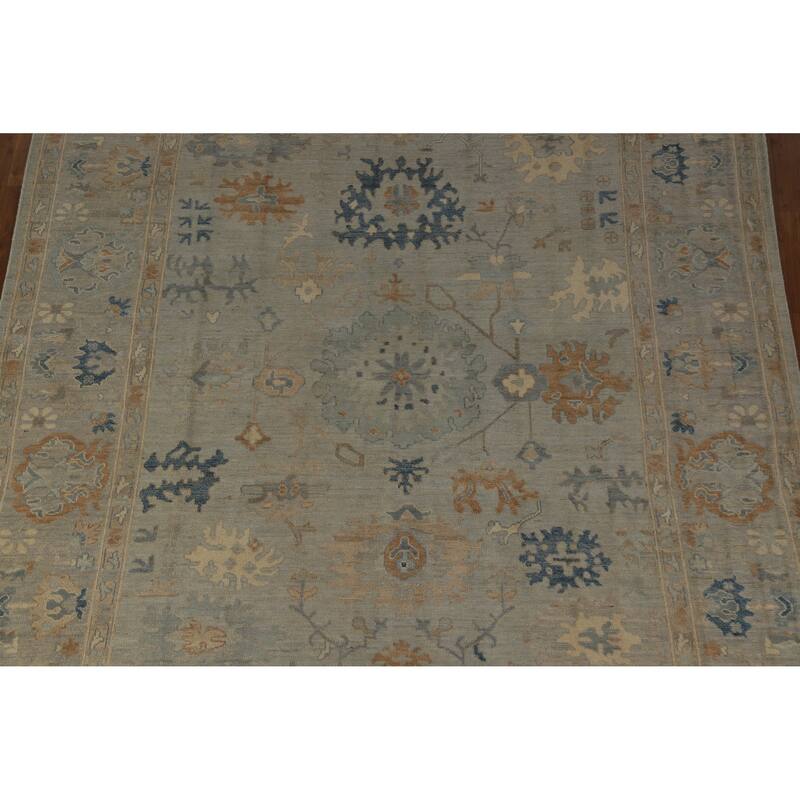 Hand Knotted Oriental 100% Wool Carpet Transitional All-Over Greys & Charcoal Oushak Area Rug - 9' 11'' X 8' 1''