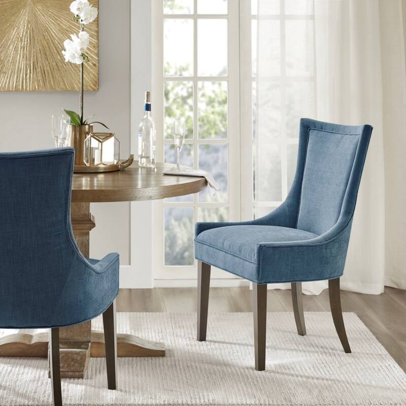 Roomfitters 39-Inch High Back Dining Side Chair (Set of 2), Solid Wood Legs in Ultra Gray Finish, Blue