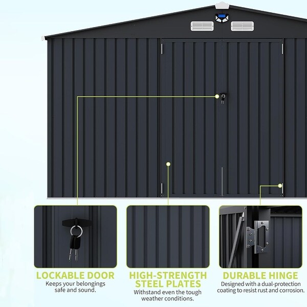 8' x 6'/12' x 10' Outdoor Metal Storage Shed with Windows and
