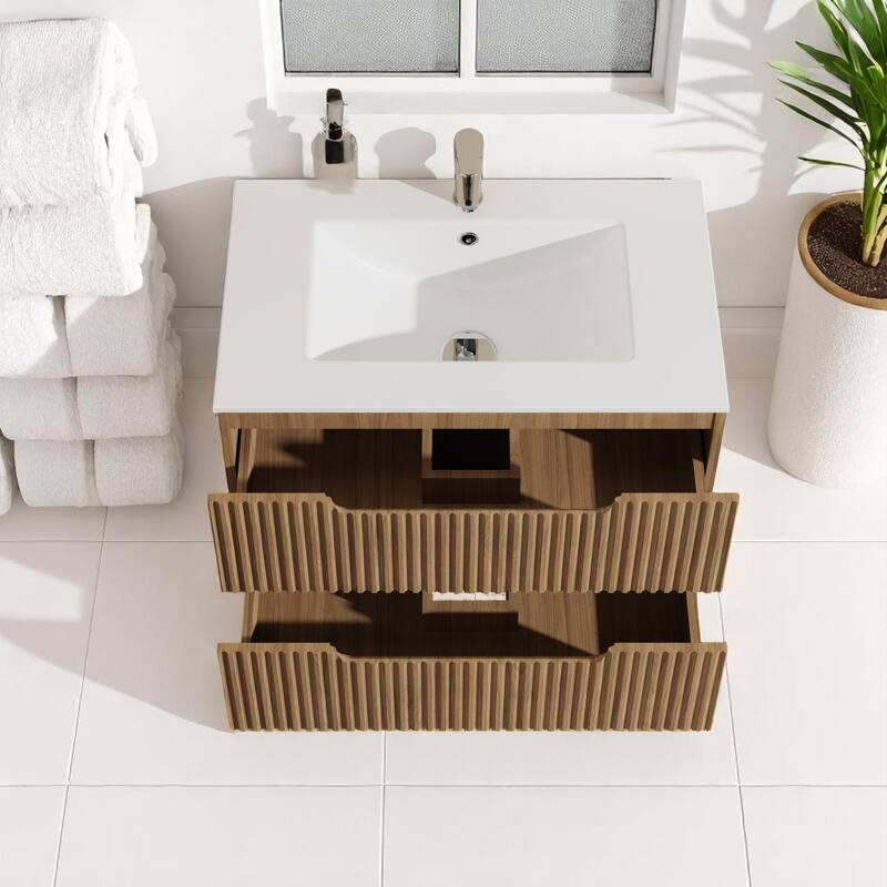 30" Wall-Mounted Bathroom Vanity Cabinet with 2 Soft-Close Drawers,Floating Design - Sink, Faucet & Drain Not Included