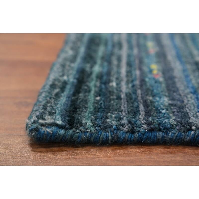 Hand Knotted Oriental Viscose Silk Carpet Tribal Animal Pictorial Navy Blue & Blues Gabbeh Area Rug - 5' 9'' X 6' 3''