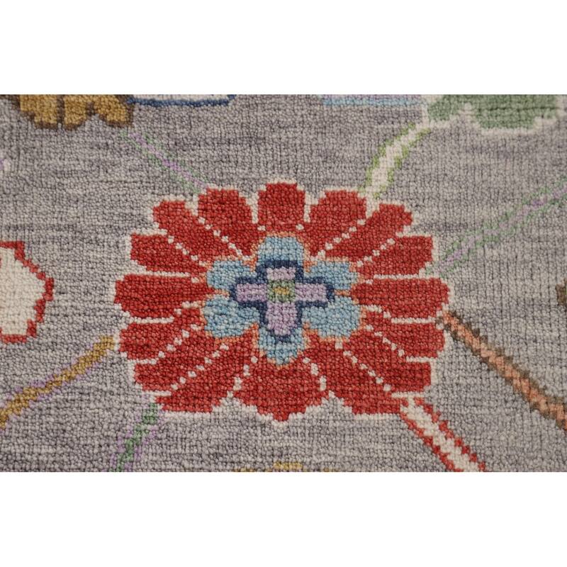 Grey Floral Oushak Oriental Area Rug Handmade Wool Carpet - 8'0"x 9'7"