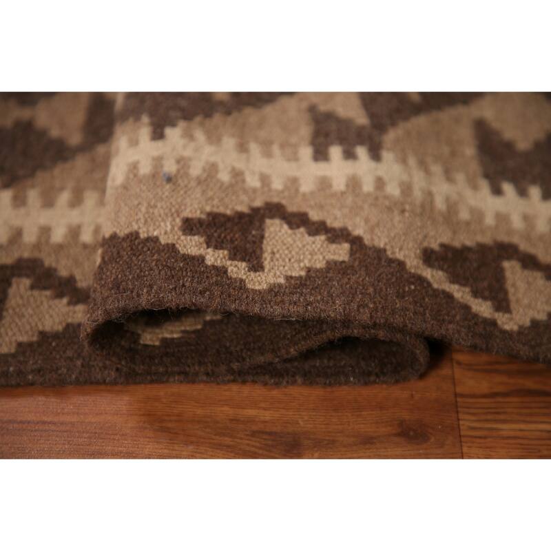 Brown Kilim Area Rug Flat-weave Wool Foyer Carpet - 2'11" x 5'0"