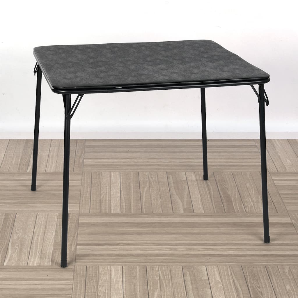 Homylin 33.9-Inch Folding Card Table, Portable Square Dining & Game Table, Black PVC Top with Metal Frame