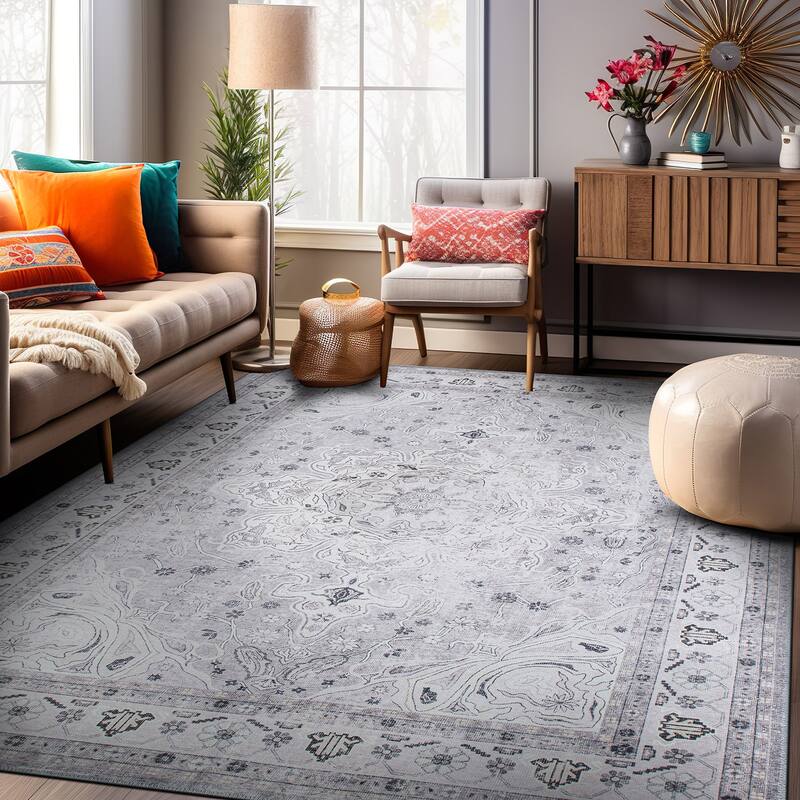 Transitional Medallion Machine Washable Area Rug