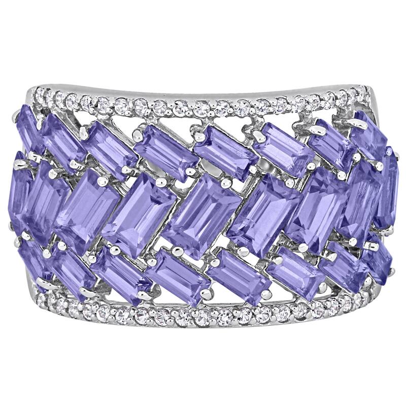 Miadora 6 3/4ct TGW Tanzanite and White Topaz Multi-Row Ring in Sterling Silver