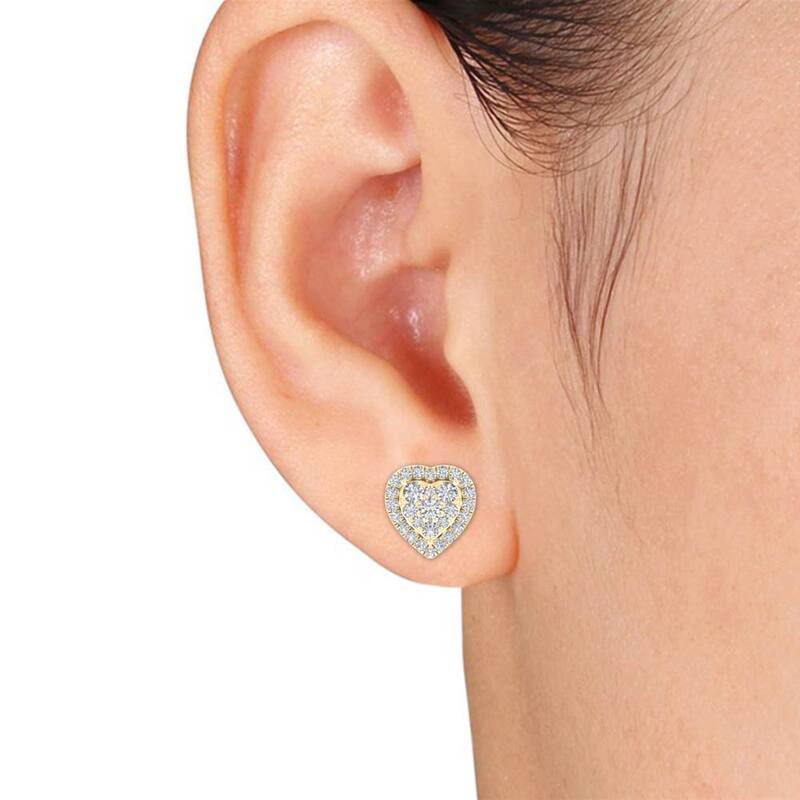 14k Yellow Gold 1/2ct TDW Diamond Heart Shape Cluster Stud Earrings for Women