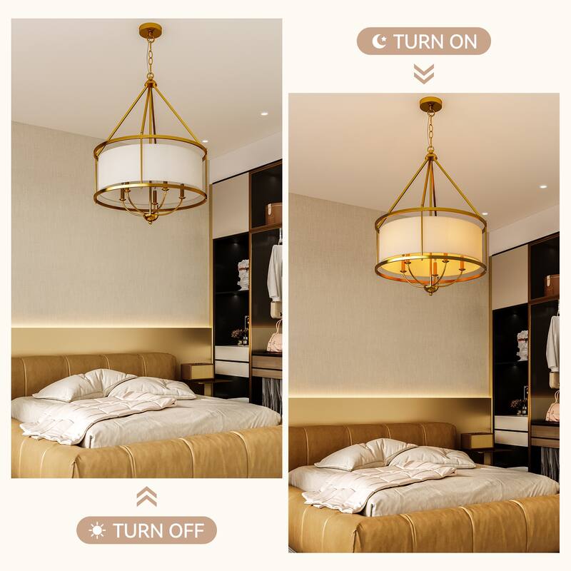 24-Inch Modern Luxury Drum Pendant Light with Adjustable Chain, Fabric Chandelier