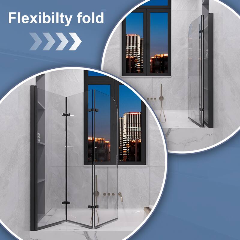 QuivaraView Tri-Foldable Tub Door Bathtub Screen with Tempered Glass in size 51" W x 59"H - 51*59
