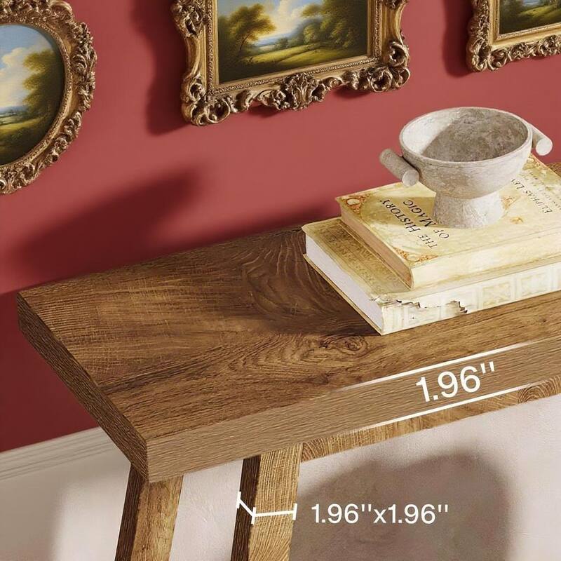 Grey-Natural Engineered Wood 2-Tier Console Table with Farmhouse Style - 70.86” L x 11.81 W x 31.49 H