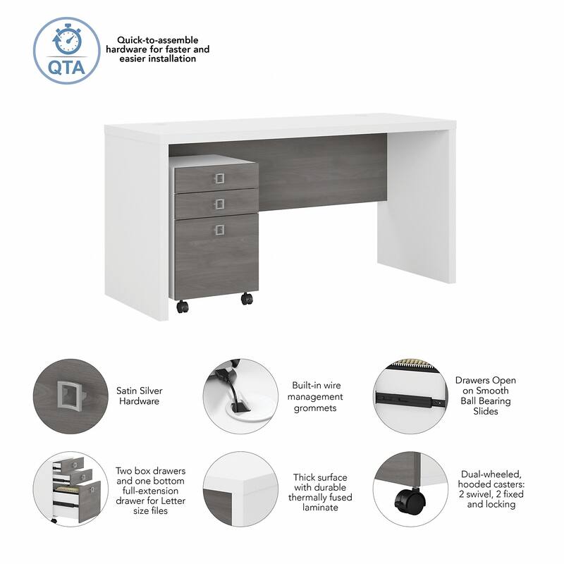 Echo Credenza Desk with Mobile File Cabinet by Bush Business Furniture