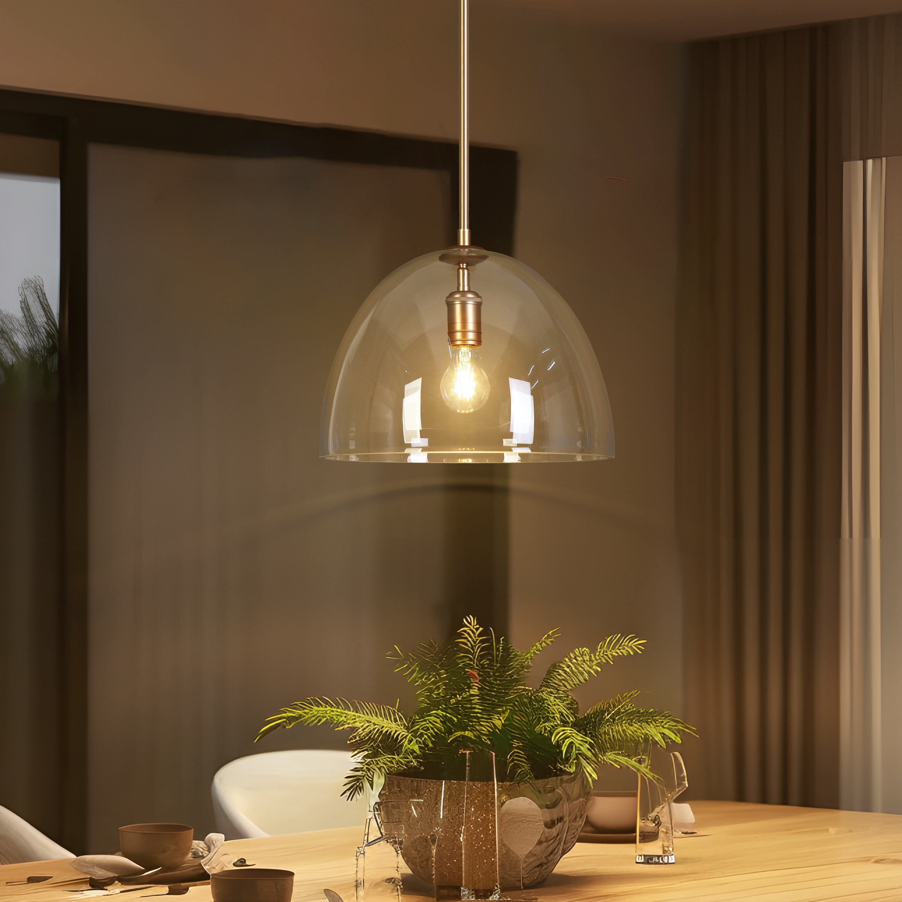 Modern Gold 1-Light Bell-shaped Glass Pendant Light for Kitchen Island Dining Room - 13.7" W x 10.6" H