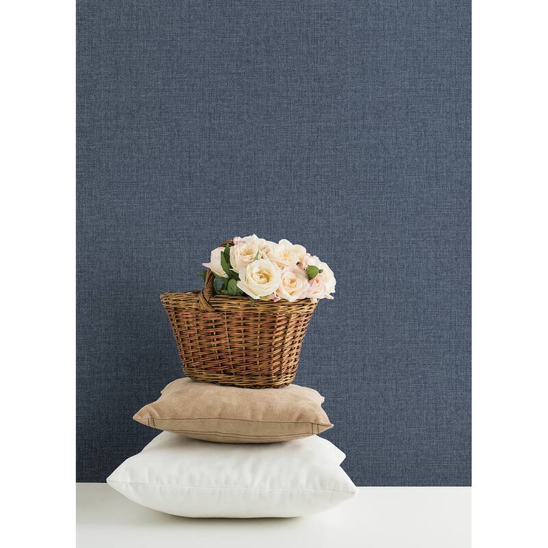 Brewster Glen Dark Blue Linen Wallpaper