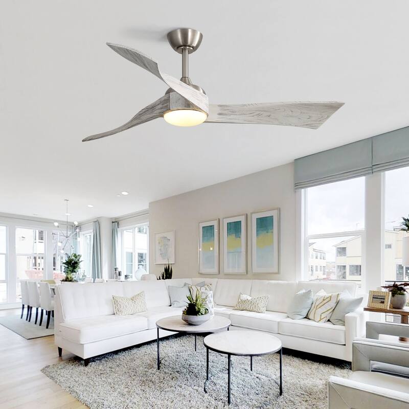 52 Inch Brushed Nickel Ceiling Fan Light, 6 Speeds Reversible Ceiling Fan for Bedroom Living Room Patio