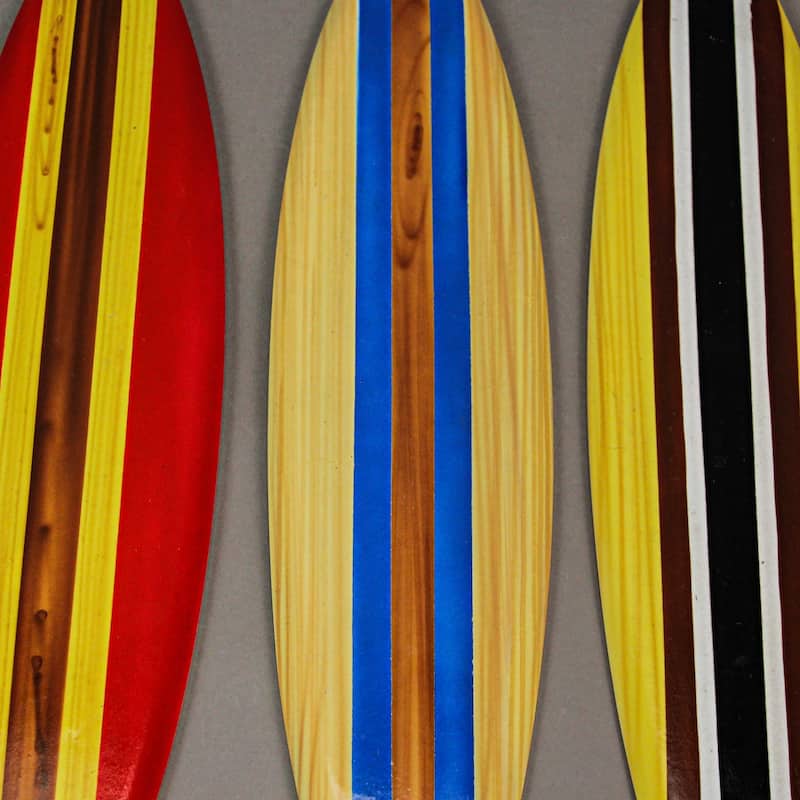 Set Of 6 Handcrafted Wood Surfboard Wall Sculptures Beach-Themed Home