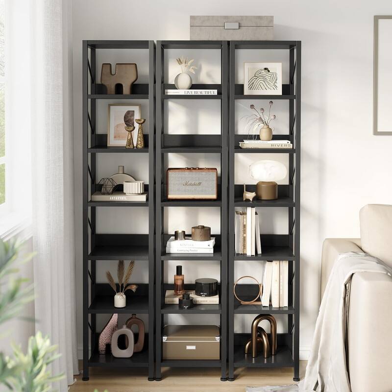6-Tier Slim Bookshelf Tall Rustic Metal Frame Bookcase Narrow Corner Shelf