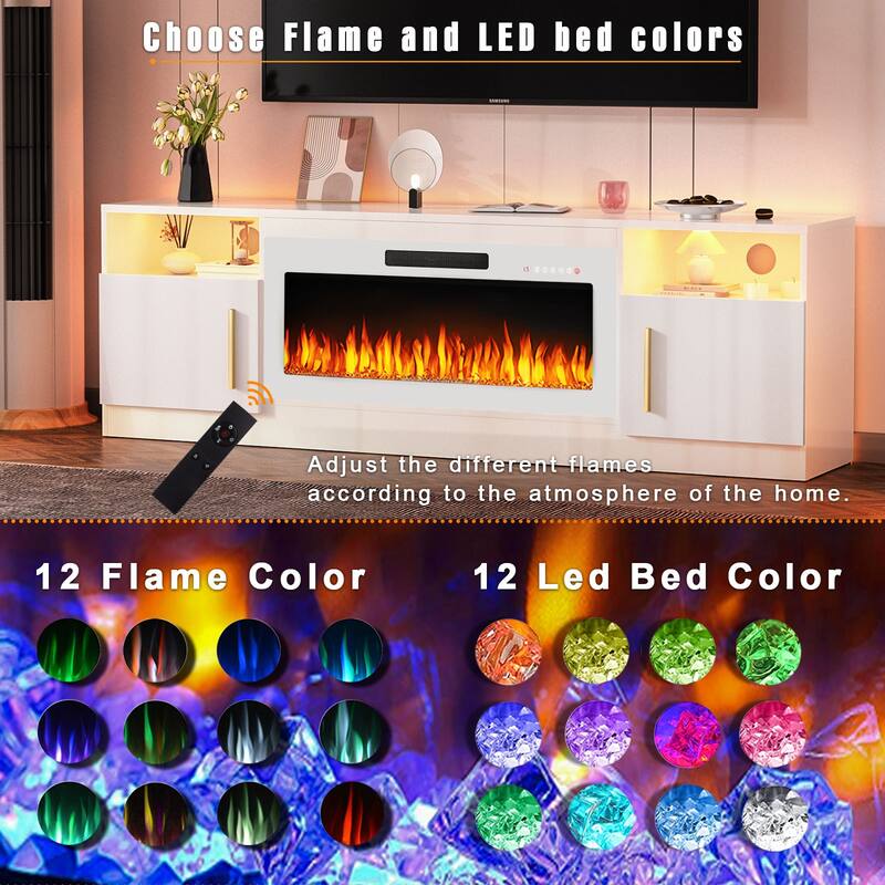 Bossin 70" Fireplace TV Stand with 36" Electric Fireplace, TV Stand for TVs Up to 80", 20 Colors LED Lights/Entertainment Center