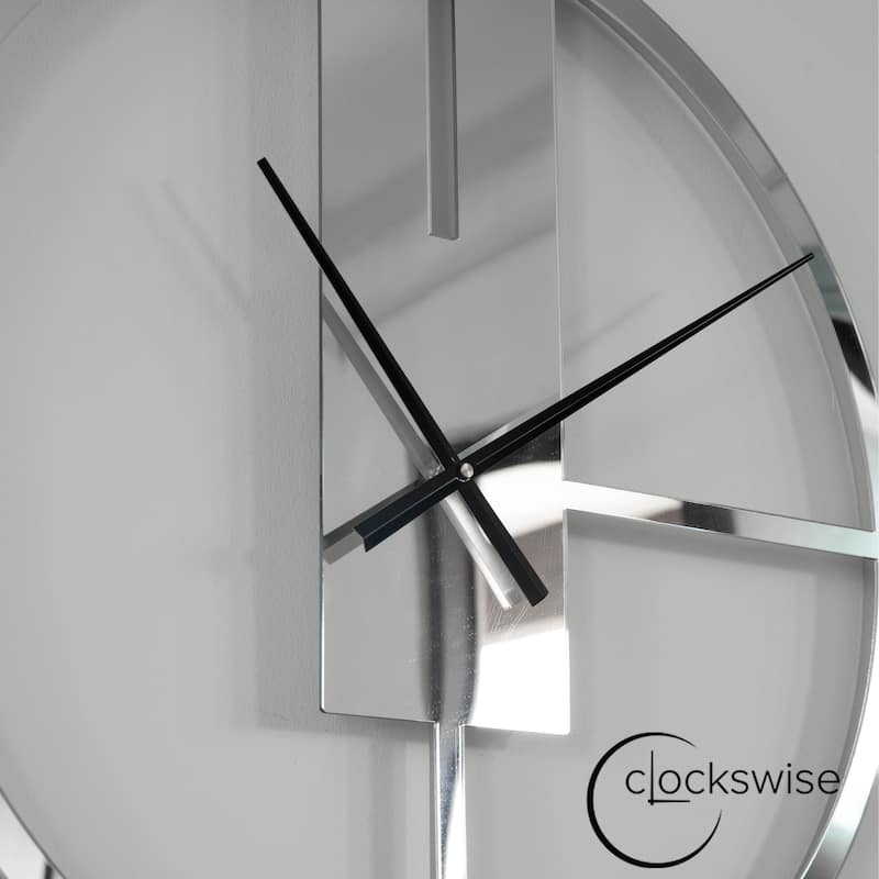 Modern Round Big Wall Clock with Mirror Face, Decorative Silver Metal 22.75” Oversize Timepiece, Hanging Supplies Included