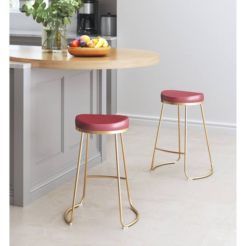 Bison Counter Stool (Set of 2) Burgundy & Gold - N/A