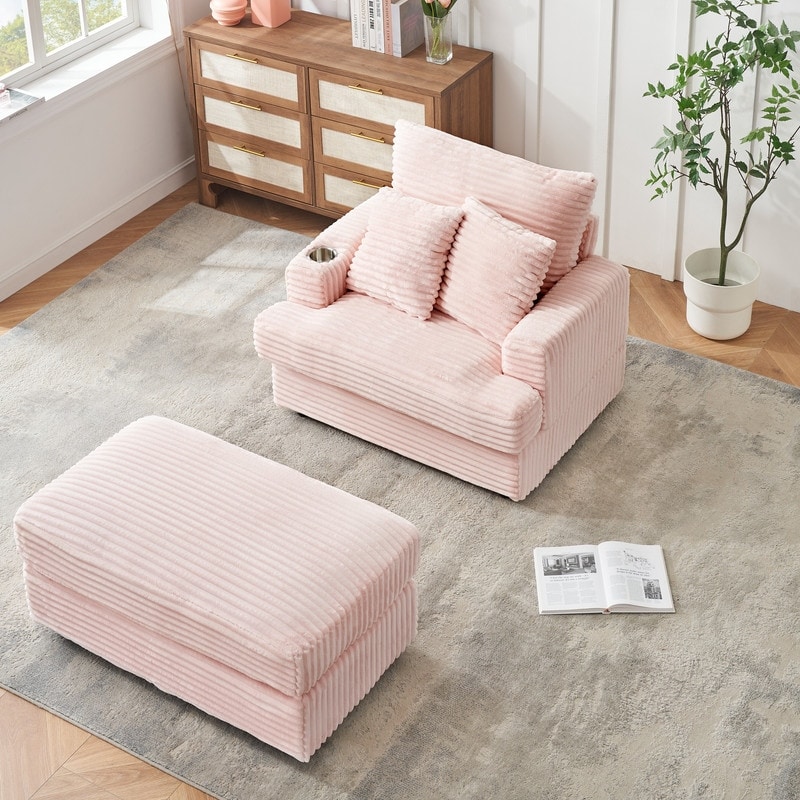 Corduroy Single Sofa+Ottoman, Cup Seats and No Cup Seats