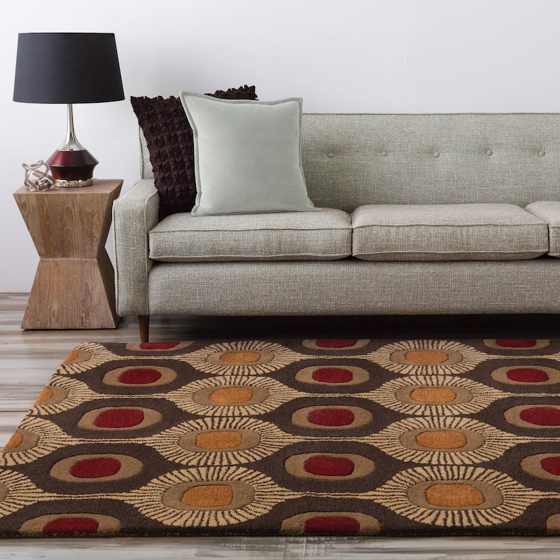 Hand-tufted Bastogne Espresso Moroccan Tile Wool Area Rug - 2'6" x 8' Runner - 2'6" x 8' Runner - 2'6" x 8' Runner - Red/Orange